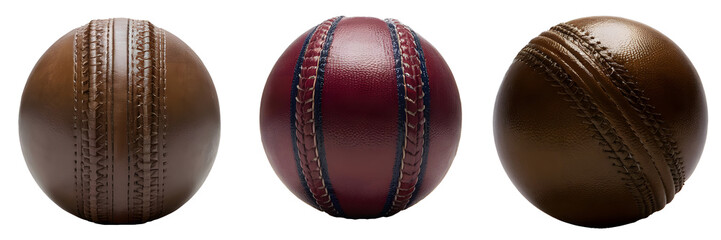 Cricket ball set 3 isolated with whit and transparent background