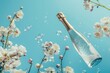 © Zaleman - Abstract spring background with colorful meadow flowers. Plant nature concept and a champagne bottle exploding with flowers. Stock photo.