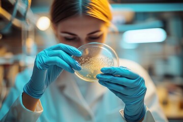 Poster - Molecular genetics, biotechnology and microbiology laboratories: young scientists working in advanced science laboratories for medicine.