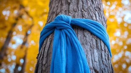 Wall Mural - Blue Scarf Tied on Tree in Autumn Forest