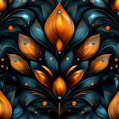 Canvas Print - A blue and orange flower with a lot of beads on it. The flower is very detailed and has a lot of texture