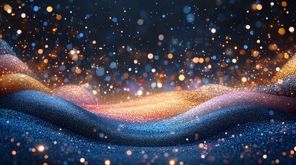 Wall Mural - A colorful, glittery background with a blue wave in the middle. The background is filled with bright colors and sparkles, creating a festive and lively atmosphere