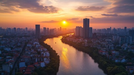 Sticker - Sunset Over Urban River