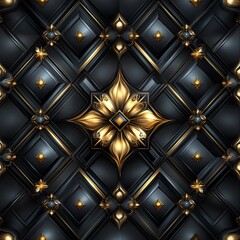 Canvas Print - A gold and black design with a flower in the center. The design is made up of squares and triangles