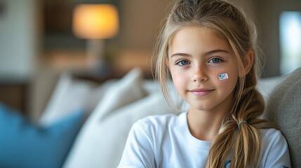 Canvas Print - diabetic girl with continuous glucose monitor on arm the cgm device makes the life of schoolgirl easier helping manage illness and focus on other activities