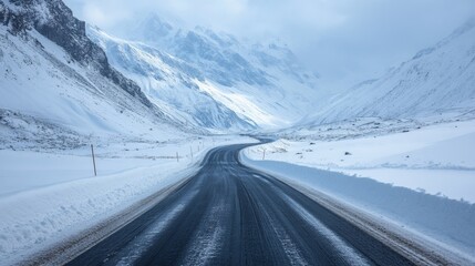 Wall Mural - Snowy Mountain Road