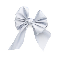 Wall Mural - One silver satin bow isolated on white, top view