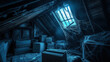 © smth.design - Mysterious abandoned attic with cobwebs and moonlit window
