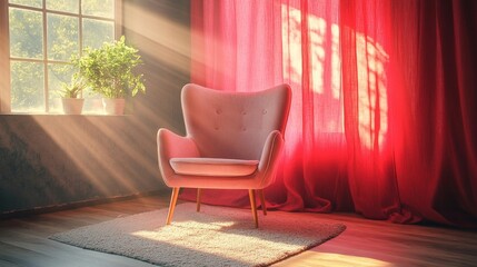 Sticker - Elegant Mid-century Modern Armchair with Natural Light