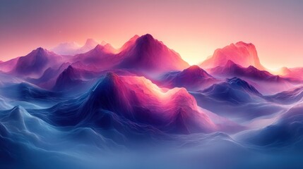 Poster - Purple and Pink Mountain Range at Sunset