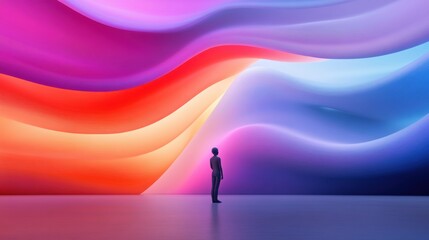 Sticker - A man standing in front of a colorful abstract painting, AI