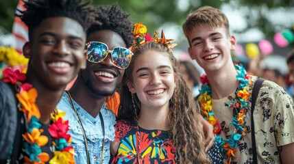 Canvas Print - Group photos of young people enjoying a celebratory event, capturing their interactions and festive attire.