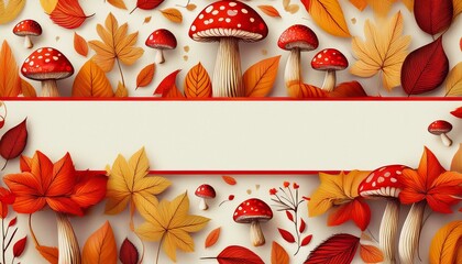 Wall Mural - autumn background with leaves and mushroom