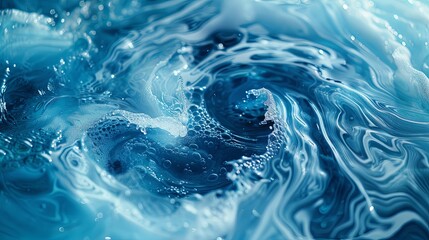 Wall Mural - Swirling Blue Water with Bubbles and Light Reflections