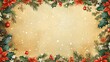 © Arieswanto - Vintage Christmas Card with Poinsettia, Holly, Pine and Snow