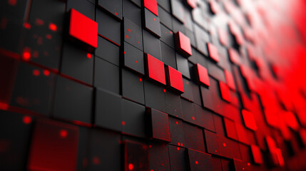 Wall Mural - abstract design of red and black cubes creating a textured wall in a modern artistic environment