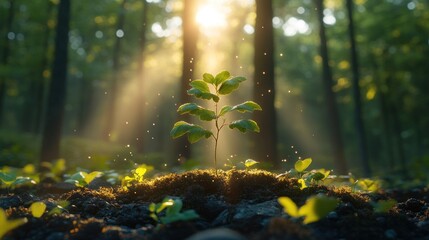 Poster - Sunrise Through Trees with Young Sapling