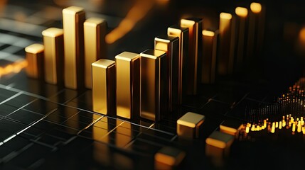 Wall Mural - 3D bar graph with gold bars, representing financial success, dark luxury background