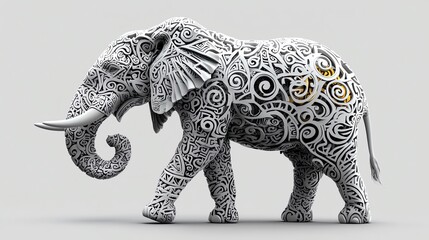 A beautifully detailed decorative elephant sculpture featuring intricate patterns and designs, perfect for art and decor themes.