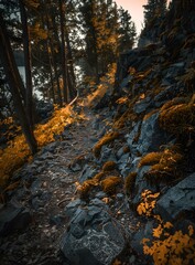 Poster - Rocky Pathway Through Forest in Fall