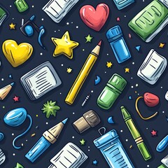 Poster - Colorful School Supplies Seamless Pattern