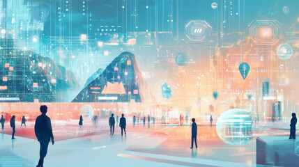 Futuristic Cityscape with People.