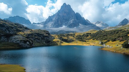 Wall Mural - Mountainous Landscape with Serene Lake