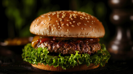 Canvas Print - Delicious Fast Food Burger Dark Background