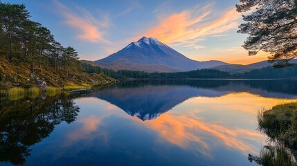 Wall Mural - Mountain at Sunset Reflection Keywords