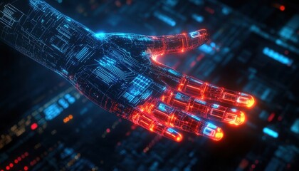 Glowing Technological Hand: Abstract Representation of AI Innovation