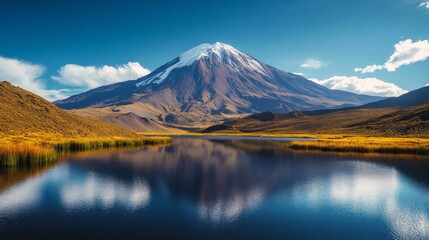 Canvas Print - Majestic snow-capped mountain reflected in tranquil lake