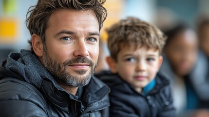 man teacher talking to small unhappy boy indoors in classroom comforting him