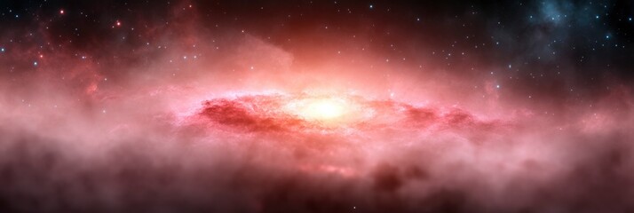 A red, starry galaxy full of dust.