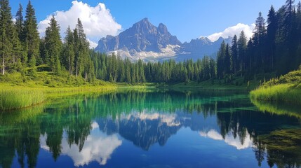 Wall Mural - Majestic Mountain Lake Reflection