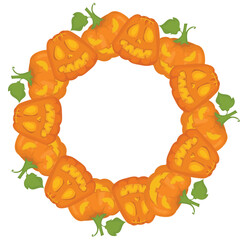 Wall Mural - Halloween pumpkin wreath illustration on transparent background.
