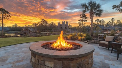 Sticker - Sunset Fire Pit with Castle in the Background