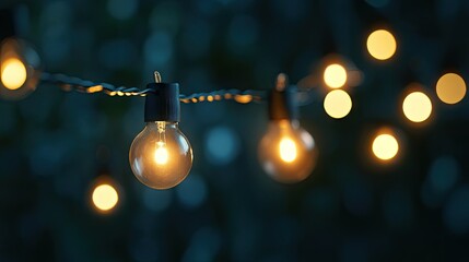 A detailed shot of a string of fairy lights, showcasing the delicate bulbs and the soft, twinkling light they emit against a dark background.