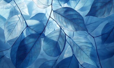 Wall Mural - Blue Transparent Leaf Veins in a Pattern