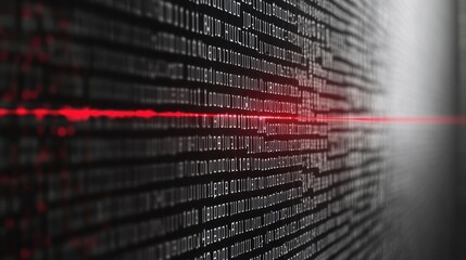 Red Laser Beam on a Wall of Binary Code