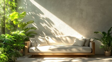 Canvas Print - Sunlit Modern Living Room with Indoor Plants