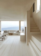 Wall Mural - Modern Minimalist Living Room Interior Design With Sea View