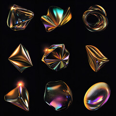  A set of abstract 3D shapes with metallic highlights. 