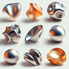  A set of abstract 3D shapes with metallic highlights. 