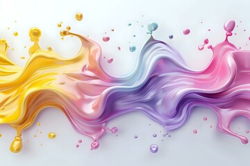 Wall Mural - A vibrant splash of liquid colors blending into each other in shades of yellow, pink, purple, and blue, creating a dynamic, fluid design. Ideal for creative projects, digital art, or abstract backgrou