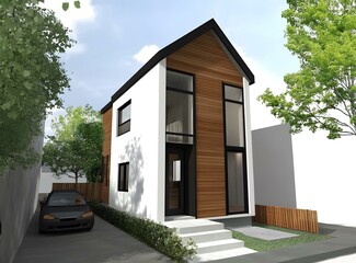 Sticker - Modern Minimalist House Design with Wooden Siding