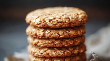 Poster - Stacked Oatmeal Cookies on Rustic Background