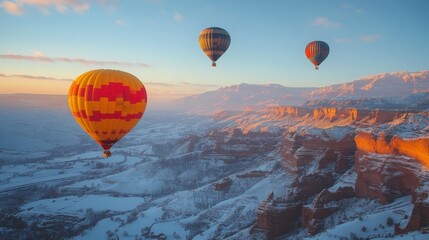 Canvas Print - Hot Air Balloons Over Snowy Canyon