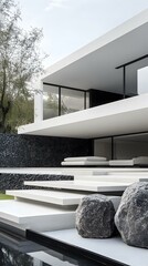 Wall Mural - Modern Minimalist Architecture with Stone and Water Features