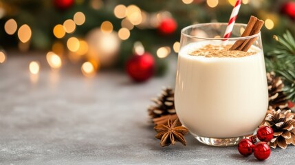 Poster - A glass of milk with cinnamon and a stick in it, AI