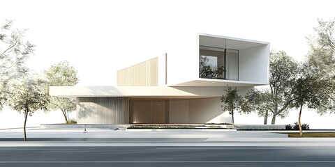 Sticker - Modern Minimalist House Design with White Walls and Glass Windows